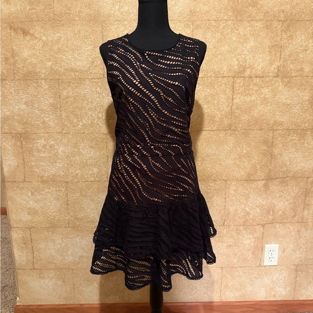 MICHAEL Michael Kors Black Zebra Eyelet Cotton Dress.